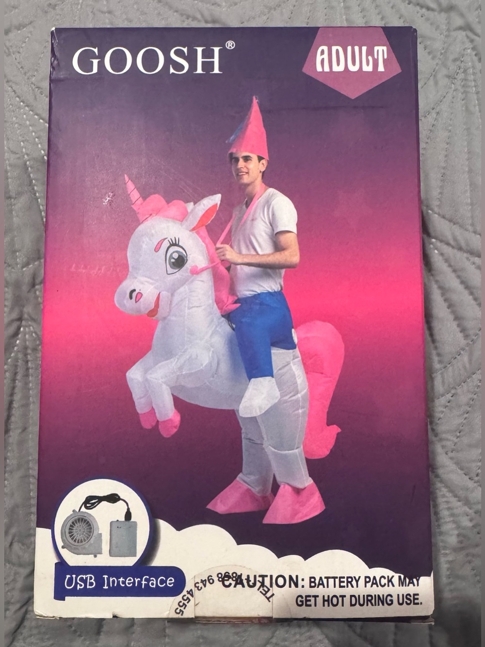 New In Box GOOSH 63 INCH Inflatable Costume for Adults Unicorn Men Rave Festive!
